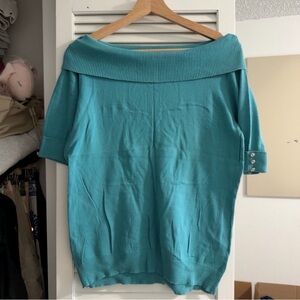 East 5th Off-Shoulder Ribbed Knit Top | Teal | Size L | Y2K